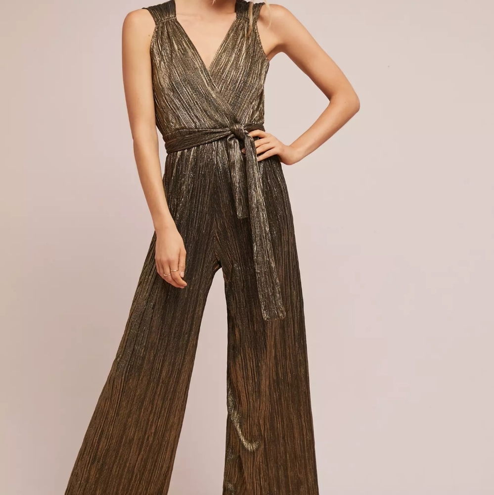 Anthropologie Metallic Gold-Wash Jumpsuit